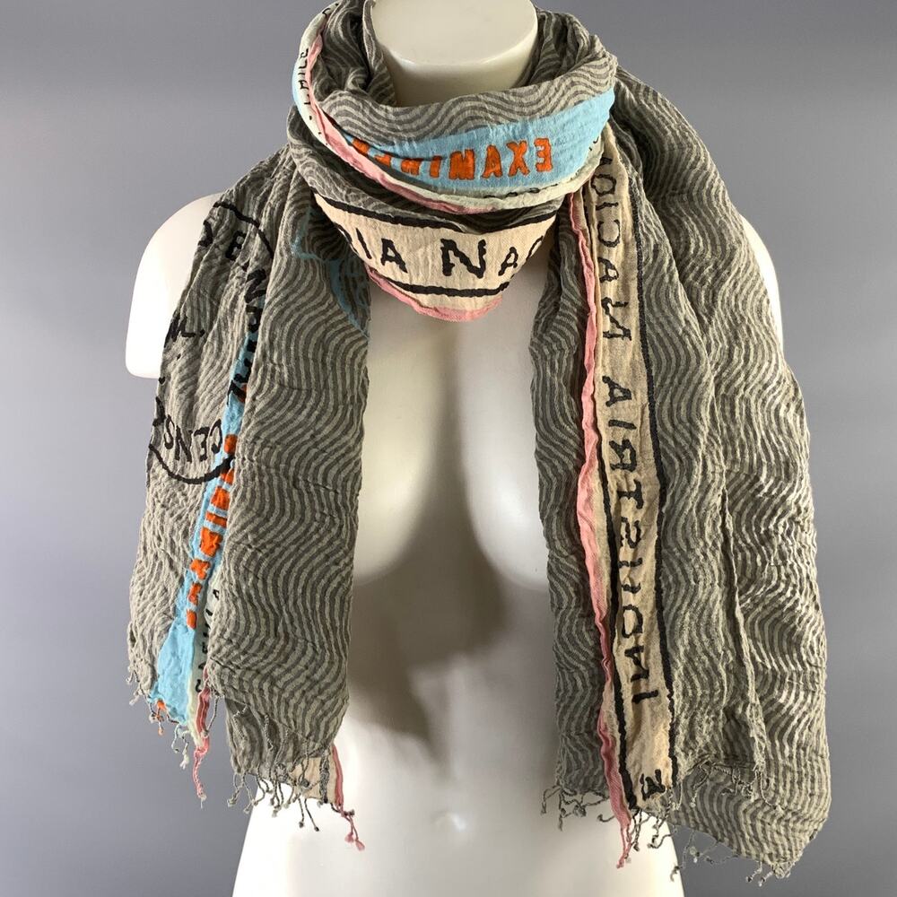 EPICE Grey Green Lines Cotton Scarves & Shawls
